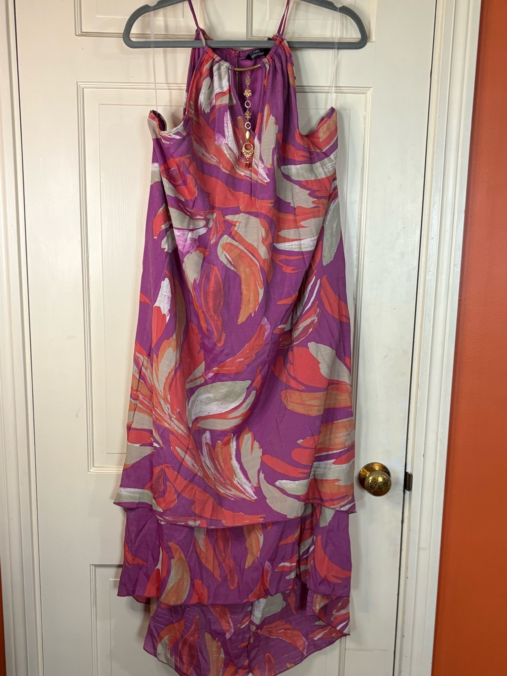 Mlle Gabrielle Maxi Dress Size XL High Low Sleeveless Keyhole Pink Floral New - Picture 8 of 15